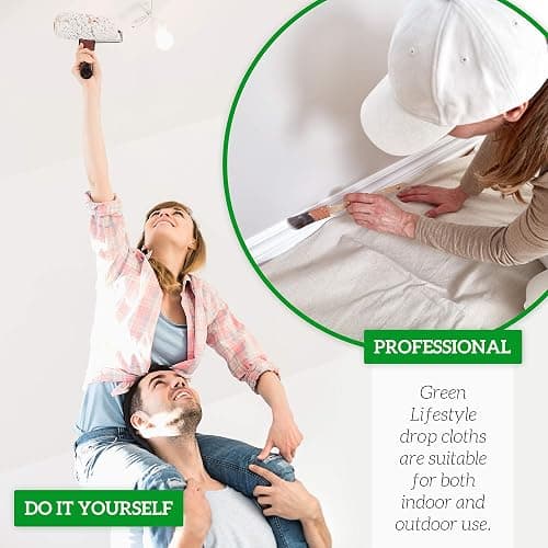 GREEN LIFESTYLE All Purpose Canvas Drop Cloths - Drop Cloth for Painting, Floor Cover, Heavy Duty Protection for Furniture & Surfaces, Reusable Painters Canvas Tarp for Renovation & Home (4x12) thumbnail 4