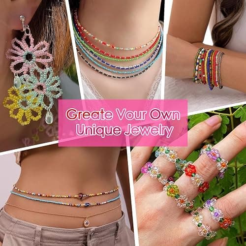 Vtssvow 3mm Glass Seed Beads for Bracelets Making, 28 Colors 11000pcs Friendship Bracelet Making Kit, Small Glass Beads for Jewelry Making (Mix 28 Color, Transparent) thumbnail 7