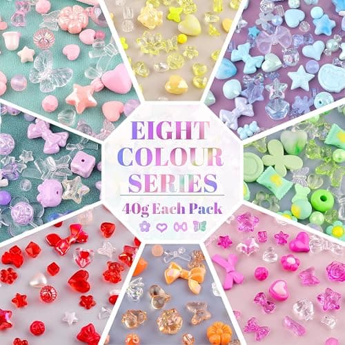 TINKRSTUFF Assorted 500-550PCS Mix Acrylic Beads for Bracelet Making, Flower Bow Candy Heart Gummy Bear Kawaii Bead,Cute Beads for Jewelry Making DIY Necklace Keychain Phone Charms Christmas Gift thumbnail 5