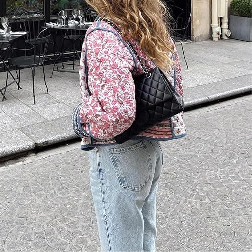 Duyang Women's Cropped Puffer Jacket Lightweight Floral Printed Open Front Quilted Coat Winter Warm Outwear thumbnail 2