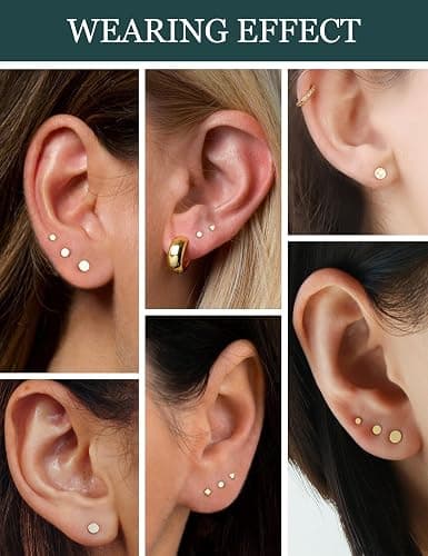 ZNBOH 3 Pairs 14k Gold Stud Earrings for Women Hypoallergenic 925 Sterling Silver Post Dainty Silver Cartilage Tragus Earrings Stacks Set Trendy Small Diamond Heart Multiple Piercing Jewelry for Men thumbnail 3