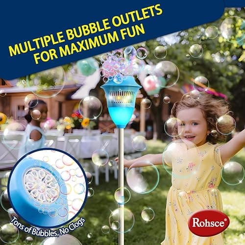 ROHSCE Automatic Bubble Machine with LED Lights & Music, Tall Rechargeable Bubble Maker for Kids, Adjustable Height 47 Inches Outdoor Bubble Stand Machine for Birthday Party, Wedding, Garden, Camping thumbnail 2