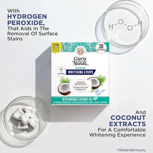 GuruNanda Teeth Whitening Strips - 4X Whiter Teeth, 30-Day Whitening Kit | Non-Slip 4 Layer Dry Strip Technology|With Coconut Oil|Promotes Brighter Smile|Gentle on Enamel|Easy to Apply Teeth Whitener thumbnail 4