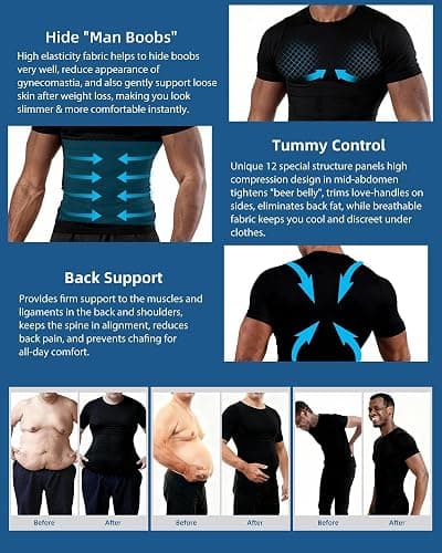 Men's Compression Shirt Undershirt Slimming Tank Top Workout Vest Abs Abdomen Slim Body Shaper thumbnail 3