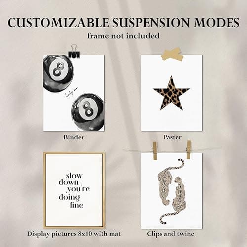 DOFQZ Trendy Black and White Leopard Inspirational Wall Art Prints Set of 4, Leopard Print Room Decor, Funky Cheetah Star Lucky 8 Ball Posters for Girls Bedroom Dorm Apartment Decor, 8x10 Unframed thumbnail 7