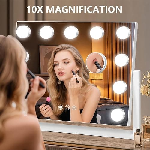 Moonee Vanity Mirror with Lights, 17"×13", 360° Swivel Base, White | Touch Dimming, 10X Magnification, Hollywood Vanity Mirror Memory Function Desk Mirror, Gift for Women Dorm Room Essentials thumbnail 2