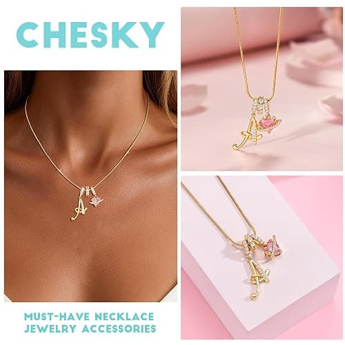CHESKY Valentines Day Gifts - Heart Initial Necklaces for Women | Dainty A-Z Letter Pendant, 14K Gold Plated, Personalized Monogram Name Necklace, Heart Charm Gold Jewelry, Gift for Love thumbnail 4