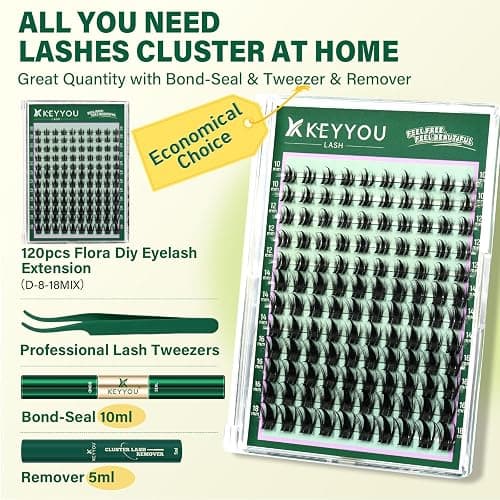 KEYYOU Lash Clusters Kit Manga Lashes Individual Wispy Lash Clusters with 10ml Remover Bond&Seal 10-18mm Eyelash Extension with Spikes D Curl Fairy Style Manga Cosplay DIY at home(F02 Kit) thumbnail 3