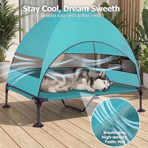 Elevated Dog Bed with UV-Proof Canopy, Outdoor Dog Tent with Powerful Adjustable Feet, Portable Pet Cot with Wider Shade, Raised Cooling Bed for Camping, Patio, Beach, Poolside thumbnail 5