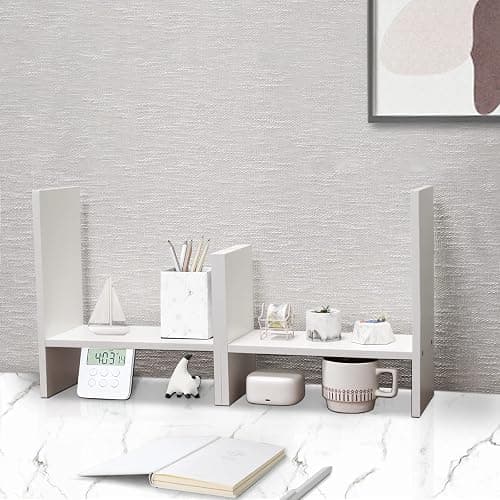 MASAKA B&W - Kawaii Storage Desktop Organizer for Your Desk Space, Double H Plants Display Shelf, Home Office Storage Rack Adjustable Stackable for Office, Dormitory (White*01) thumbnail 7