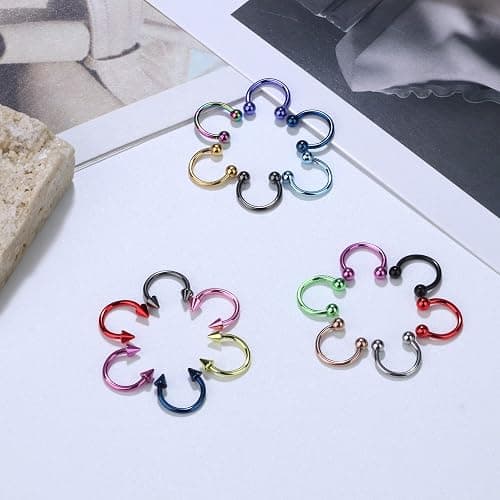 JOERICA 32PCS 16G Horseshoe Septum Rings Stainless Steel Nose Circular Barbells Rings Cartilage Tragus Helix Eyebrow Colorful Daith Earring Piercings Body Jewelry Ball/Arrow 8mm 10mm thumbnail 6
