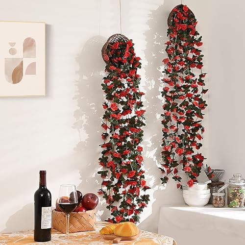 MARTINE MALL Rose Flower Garland, 5 Strands 41Ft Vines for Room Decor, Red Rose Floral Garland for Birthday, Wedding & Party thumbnail 5