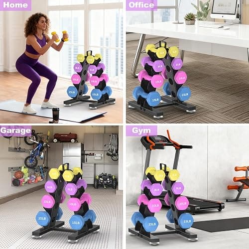 TomCare 6-Tier|5-Tier|4-Tier Dumbbell Rack Stand Only, Weight Rack for Home Gym Storage Stand for Weights Metal A-Frame Strength Training Dumbbell Holder with Handle (Dumbells not Included) thumbnail 6