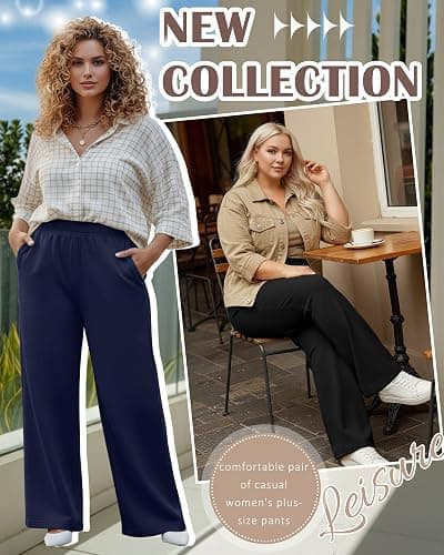 Oakgarden 3 Pack Women's Plus Size Sweatpants Casual Wide Leg Interior Drawstring High Waist Yoga Baggy Pants with Pockets thumbnail 3
