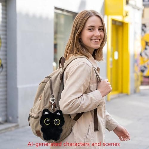 HUIJUFU Black Cat Plush Keychain Cute Bag Charm Gift for Women thumbnail 5
