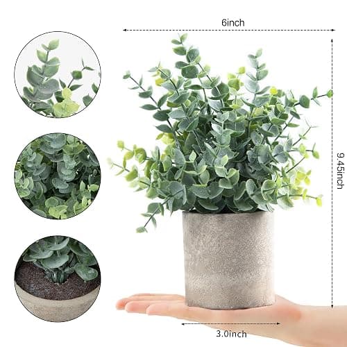 Coferset 2 Pack Small Fake Plants Eucalyptus Potted Artificial Plants for Shelf Desk Home Bathroom Farmhouse Room Coffee Table Decor (Sage Green) thumbnail 3