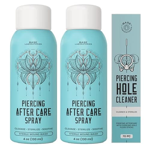 BASE LABORATORIES Piercing Aftercare Saline Spray 4 oz, Ear Cleaner, 2-Pack | Ear Piercing Cleaner, Nose Piercing Spray, Saline Solution, Keloid Bump, Navel Care, Sterile Wound Wash, Belly Button Soak - Image 1