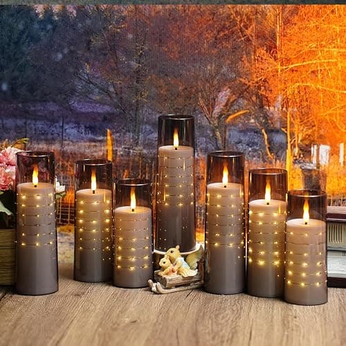 Flameless LED Candles with Embedded Star String, Battery Operated Candles with Remote Control, 7 Packs Flickering Pillar Candles for Home Decor (Grey) thumbnail 6