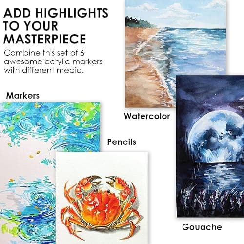 Grabie 6 White Acrylic Paint Markers, 0.7mm Extra Fine Tip Acrylic Paint Pens for Drawing, Coloring Books for Adults thumbnail 6