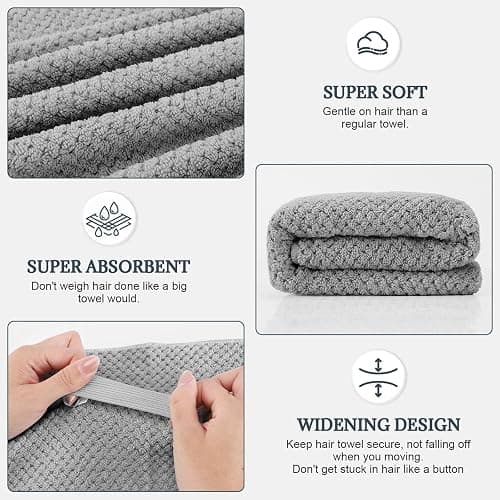 BEoffer 2 Pack Microfiber Hair Towel - 41 x 24 inches Super Soft, Absorbent, Fast Drying Without Frizz Hair Towel Wrap for Women Long, Thick, Curly Hair - Hair Turbans with Elastic Strap thumbnail 2