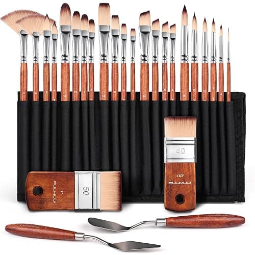 26pcs Paint Brush Set, Fuumuui Professional Acrylic Paint Brushes Complete Range of Sizes with Upgraded Short Handle Wide Flat Paintbrush for Acrylic, Oil, Watercolor and Gouache - Image 1