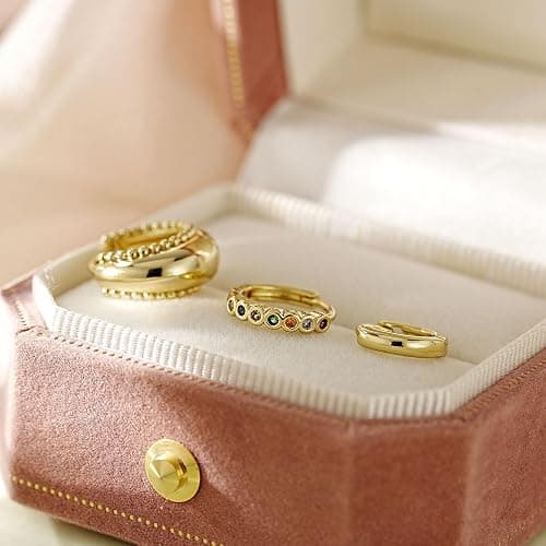 4Pairs Statement Gold Hoop Earrings for Women Trendy,Surgical Steel Gold Plated Hoop Hypoallergenic Earrings Set,Titanium Hoops Earring Stacks,CZ Cartilage Huggie Hoops Earring Gifts for Girlfriend thumbnail 7