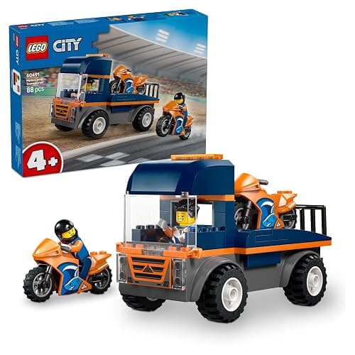 LEGO City Motorradtransporter - Spielzeug zur Förderung der Feinmotorik mit Transporter, 2 Motorrädern, 2 Minifiguren, Rampe und Zubehör - Geburtstagsgeschenk für Jungen ab 4 Jahren - 60491 - Image 1