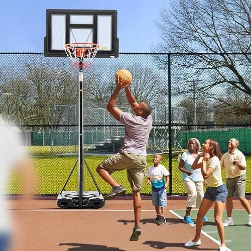 DUMOS 10FT Adjustable Height Portable Basketball Hoop Outdoor for Adult, 44 Inch Shatterproof Backboard w/Shock Absorbent Rim, Fillable Base, 2 Wheels for Swimming Pool/Indoor thumbnail 4