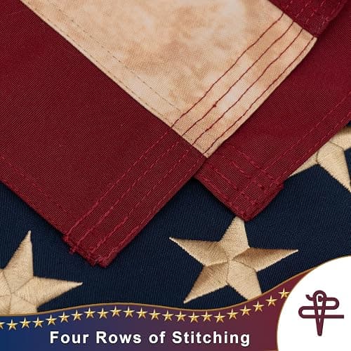 JRED 100% Cotton Vintage American Flags for Outside 3x5 FT Tea Stained US Flag Heavy Duty Outdoor USA Fade Resistant Embroidered Stars Sewn Stripes, Brass Grommets thumbnail 4