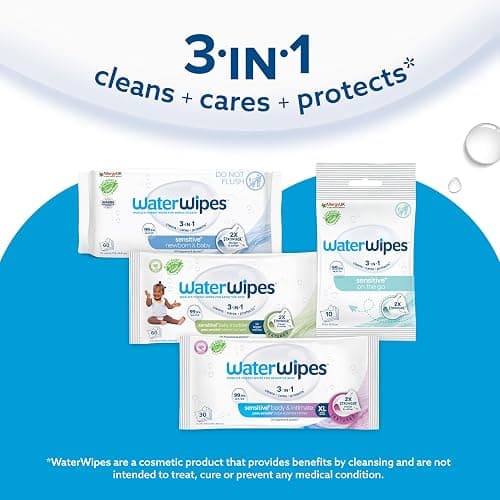 WaterWipes Sensitive+ Newborn & Baby Wipes, 360 Count (6 Packs), 3-In-1 Cleans, Cares, Protects, 99.9% Water, Unscented thumbnail 7