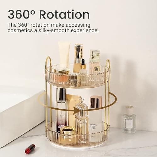 Rotating Makeup Organizer for Vanity 2 Tier,(Gold) thumbnail 2