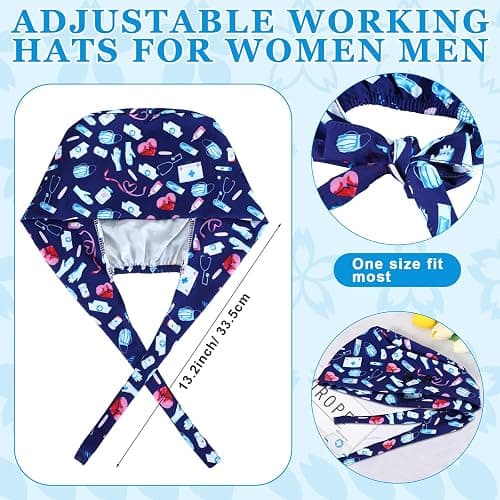 Unittype 4 Pcs Nurse Caps for Women Nursing Working Caps with Button and Sweatband Adjustable Elastic Scrub Hats for Dentist thumbnail 2