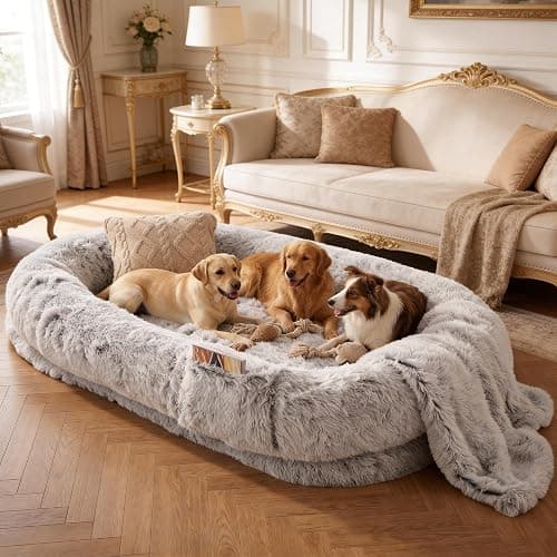 LOVEPals Grey Human Dog Bed - 71''x45''x12'' Size Fits Adult and Pet | Washable Giant People DogBed 3.93'' Thick Memory Foam Large Oversize Dog Bed with Plump Pillow, Blanket, Strap thumbnail 7