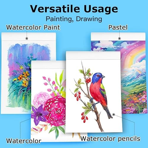 Hapikalor Watercolor Paper Pad, 9"x12" Water Color Paper, 140lb/300gsm Artist Painting Drawing Paper Book, Art Supplies for Adults Kids, Watercolors, Watercolor Paint Set, Sketchbook, Journal, Teal thumbnail 5