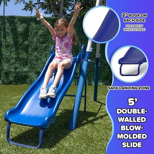 Sportspower Arcadia Metal Swing Set for Kids – Trapeze, 2-Person Glider, 5ft Slide, Anchor Kit, 6.1ft Durable Steel Frame – Outdoor Backyard Playset with 600 lbs Capacity thumbnail 3