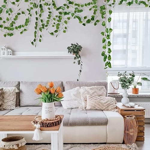 CQURE 14 Pack 98Ft Artificial Ivy Garland, Fake Vines UV Resistant Greenery Leaves Fake Plants Hanging Aesthetic Vines for Home Bedroom Party Garden Wall Room Decor thumbnail 6