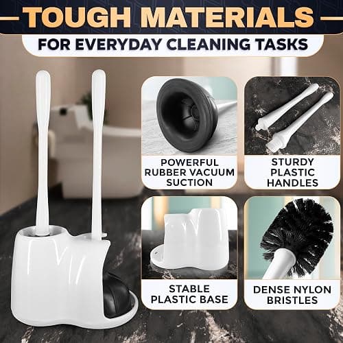 2-in-1 White Toilet Brush and Plunger Set with Holder – Compact Bathroom Cleaning Combo, Strong Rubber Plunger & Stiff Bristle Brush, Space-Saving Stand, Fits Most Standard Toilets, 9.3×6.3×15.2 inch thumbnail 3