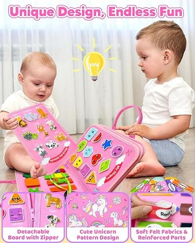 Walenty Busy Board Montessori Toys for Toddler Girl Birthday Gifts, Busy Book Sensory Learning Toys for Toddlers, Educational Activities Airplane Car Travel Toy for Girls thumbnail 4