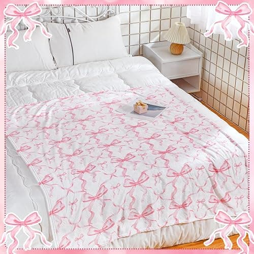 Buryeah Pink Bow Throw Blanket Preppy Blanket Coquette 50" x 60" Flannel Soft Cute Bow Decor Lightweight Aesthetic Plush Room Decor for Sofa Couch Travel Bed Christmas Halloween Decoration thumbnail 4