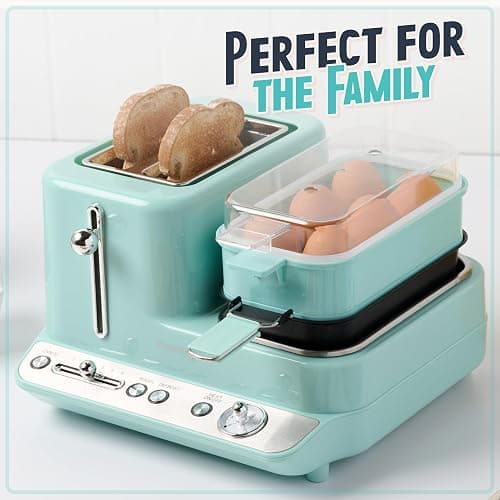 Nostalgia Classic Retro 3-in-1 Breakfast Station - Includes Egg and Veggie Steamer, Non-Stick Griddle, and Wide 2-Slot Toaster - Versatile Breakfast Maker Cooking Station with Toasting Control thumbnail 6