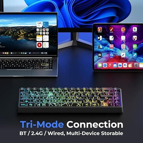 HITIME x XVX M67 60% Percent Keyboard Wireless, QMK/VIA Black Spider Web Gaming Keyboard, Tri-Mode Thocky Creamy Mechanical Key Board, Hot Swappable Gasket Mount RGB IMD Tech for Win/Mac thumbnail 3