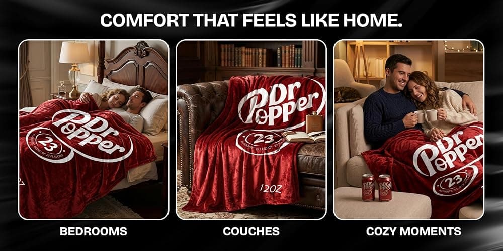RMKA Dr Pepper Blanket 80x60 – Soft Thermal Flannel Fleece Throw, Soda Can Stuffed Plush Red Blanket for Couch, Bed, Car & Travel – Fun Home Decor Gift for Soda Fans. thumbnail 9
