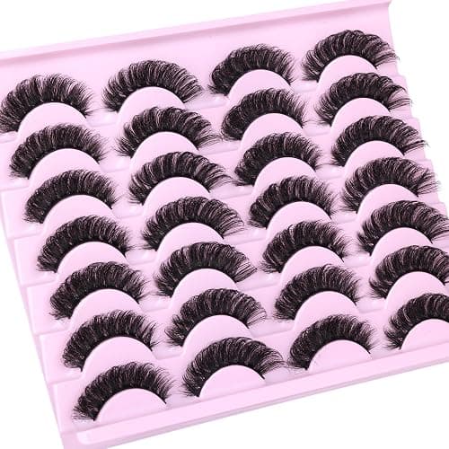 False Eyelashes Volume Russian Strip Lashes D-Curly Fake Eyelashes Extension Wispy Cat Eye Lashes Handmade Soft Reusable 14 Pairs Lashes Pack thumbnail 4