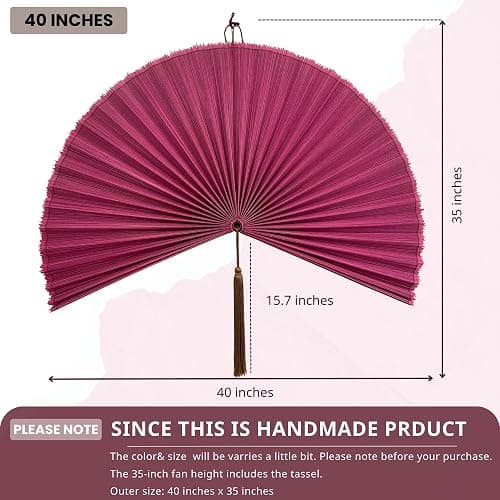 ChumDecor Fan Wall Decor,Large Bamboo Fan Wall Art For Boho Hanging Headboard,Decorative Folding Fan For Over Bed Decorations, (Pink, 40inch) thumbnail 3