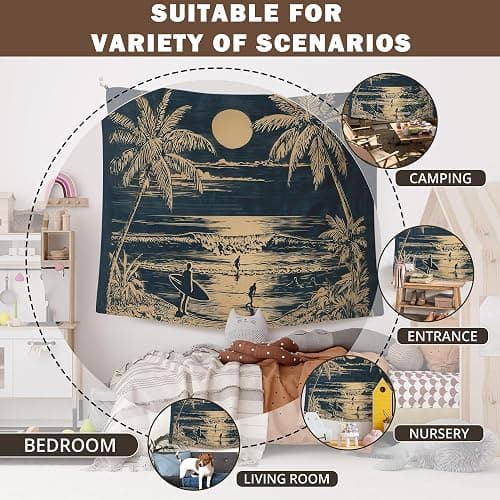 XLDLIOO Beach Wall Tapestry, Tropical Coastal Beach Ocean Wall Tapestry Hanging for Bedroom, Vintage Coastal Palm Tree Sunset Landscape Tapestries Decor Art for Home Living Room 50x60in thumbnail 6