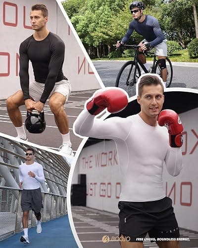 Compression Shirts for Men - Long Sleeve Black Workout Base Layer Athletic Gym Tops Quick Dry Running Undershirts thumbnail 2
