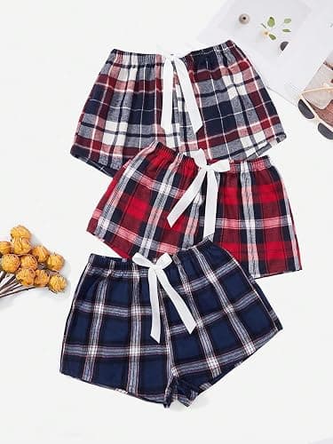 Milumia Women's Flannel Pajama Shorts Plaid Elastic Waist Sleep Pj Shorts 3 Pack thumbnail 2