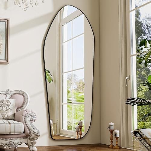 BEAUTYPEAK Irregular Full Length Mirror - 67x24 Inch Black Framed Modern Mirrors, Unique Shape Vanity Wall Mirror for Living Room Bedroom Entryway Hallway thumbnail 6