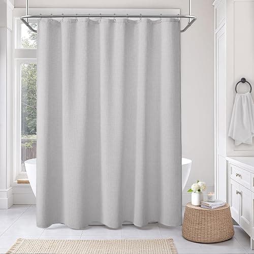 XOGUIBO Waffle Weave Shower Curtain - Light Grey Cotton Fabric Texture Heavyweight Shower Curtain for Bathroom,Washable,72Wx72L thumbnail 2