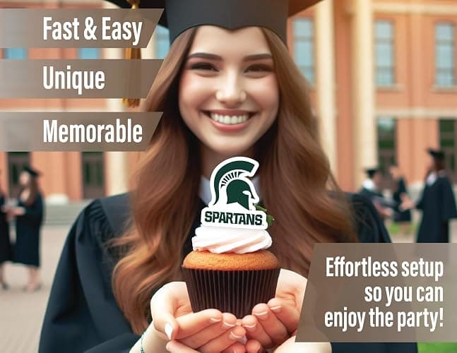 Michigan State University Cupcake Topper Party Supplies for MSU Football, Birthday, Graduation Party (Michigan State Spartans) thumbnail 4